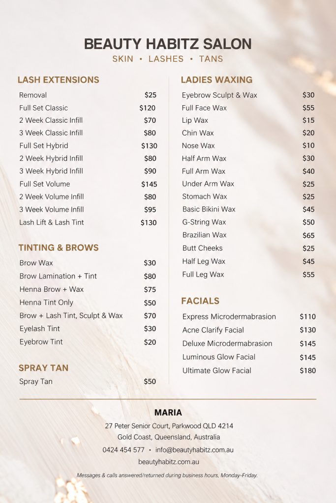 Professional beauty services at Beauty Habitz Salon, Gold Coast.